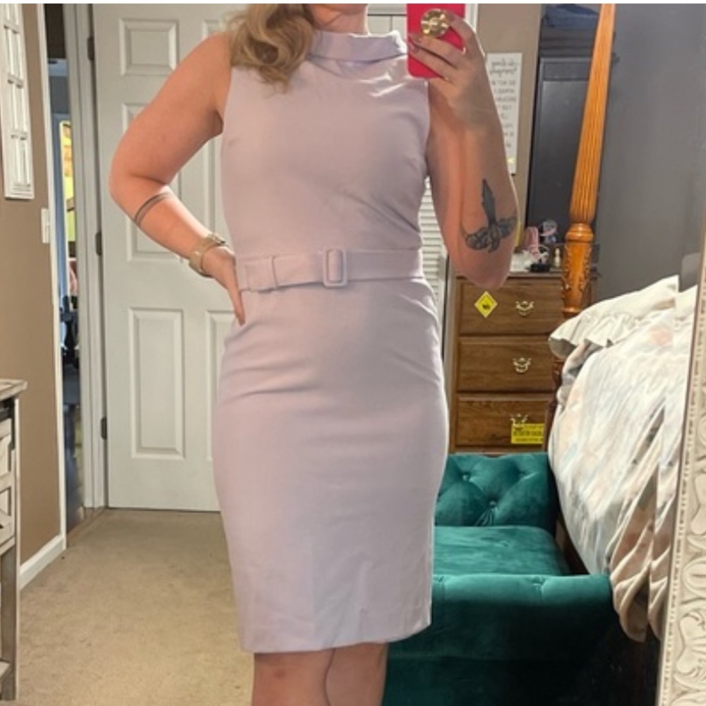 Ann Taylor Lavender Belted Midi Sheath Dress